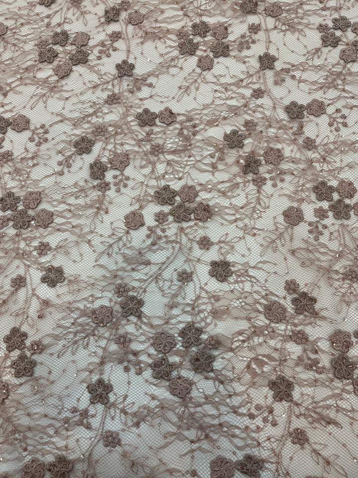 DSN1971 floral embroidered tulle in Taupe — original fabric photograph