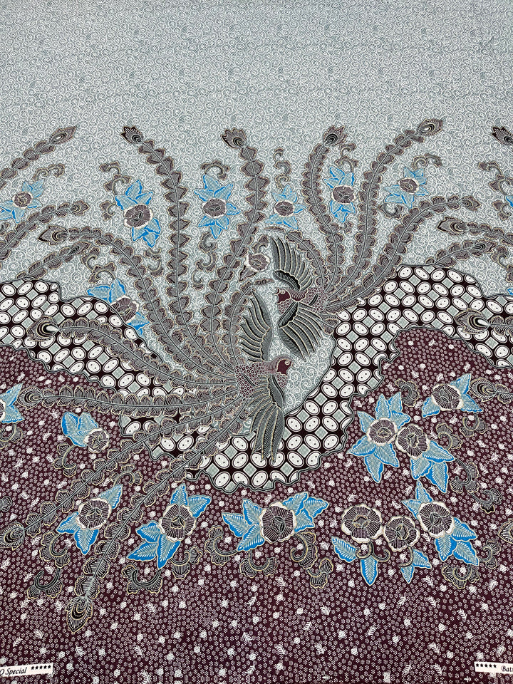 Batik Peacock Garden in Slate Plum, original fabric photograph