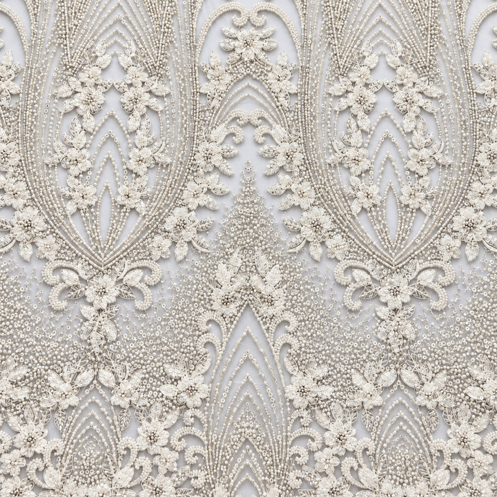 White Ornate Floral Arch Tulle close-up detail