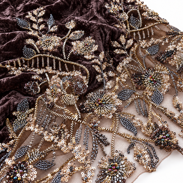 Floral Velvet & Tulle, Brown, fabric detail