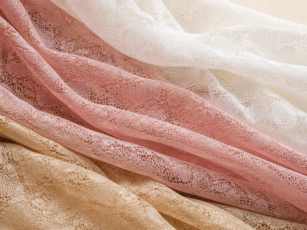Ivory, blush and beige lace in soft folds