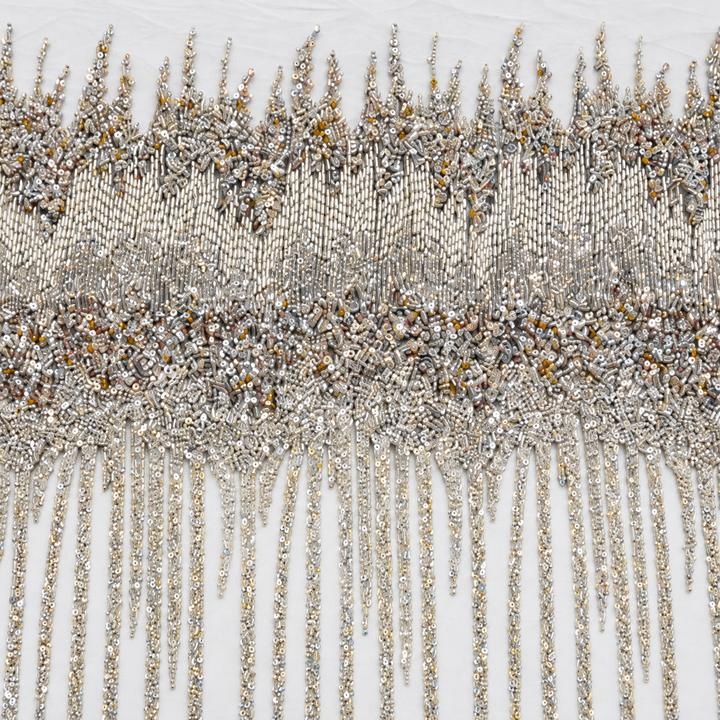 White Cascading Fringe Tulle close-up detail