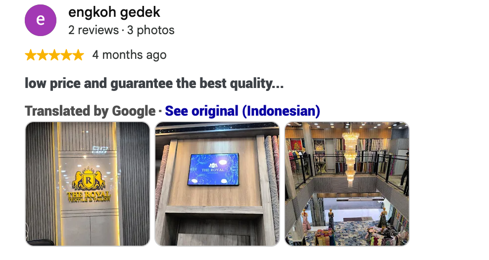 Five-star customer review from Engkoh Gedek